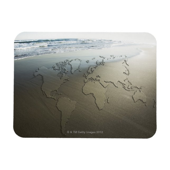 World map on sand magnet (Horizontal)