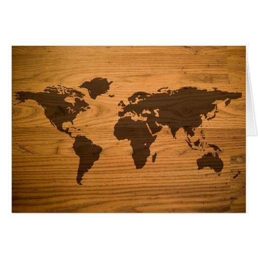 World Map on Wood Grain Cards (Front Horizontal)