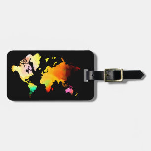 World Map Orange Black Professional Chic Modern Luggage Tag