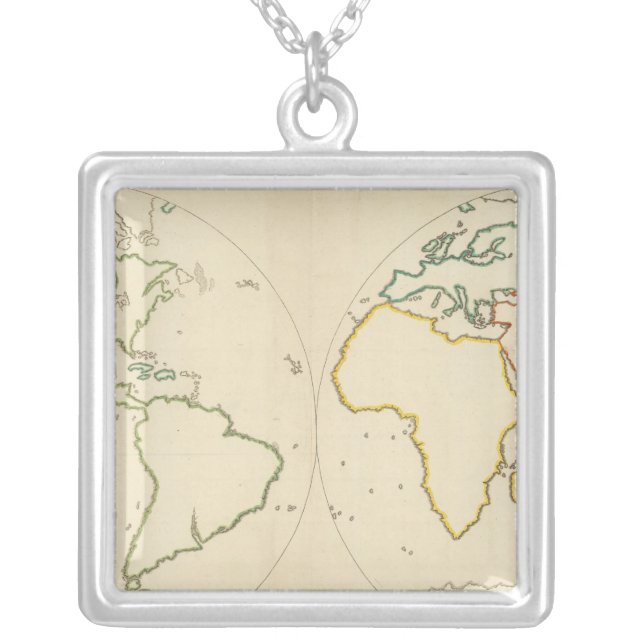World Map Outline 2 Silver Plated Necklace (Front)