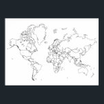 World Map Outline Poster<br><div class="desc">World map with blank outlines of continents and countries in black and white to use for educational purposes or to keep track of places you travel or do business. Label countries with your own information. Great for kids room or classroom.</div>