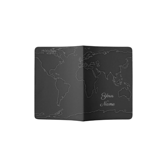 world map | outline to black passport holder (Opened)