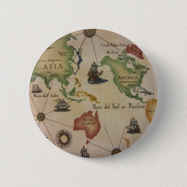 World Map Pacific Pinback Button (Front)