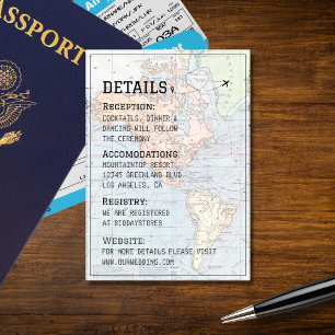 World Map Passport Destination Wedding Enclosure Card
