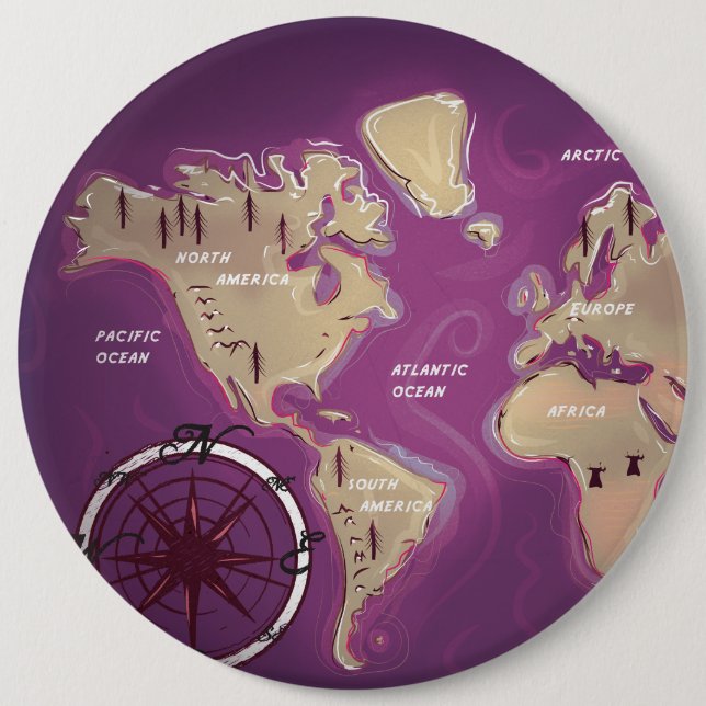 World Map Pinback Button (Front)