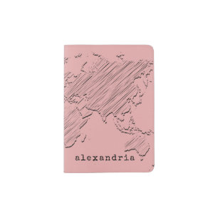 World Map Pink Custom Name or Monogram Passport Holder