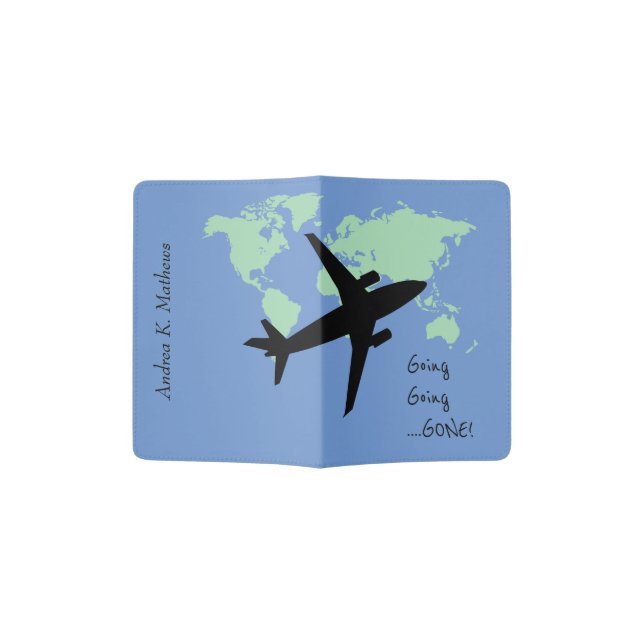 World Map Plane Gone Passport Holder (Opened)