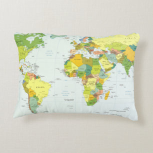 World Map Political Atlas Poster: Modern Decor Accent Pillow