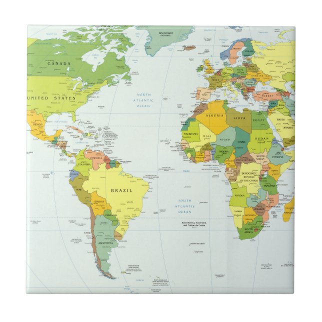 World Map Political Atlas Poster: Modern Decor Ceramic Tile (Front)