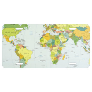 World Map Political Atlas Poster: Modern Decor License Plate