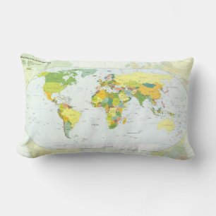 World Map Political Atlas Poster: Modern Decor Lumbar Pillow