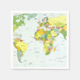 World Map Political Atlas Poster: Modern Decor Napkins