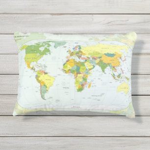 World Map Political Atlas Poster: Modern Decor Outdoor Pillow