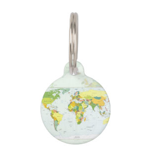 World Map Political Atlas Poster: Modern Decor Pet ID Tag