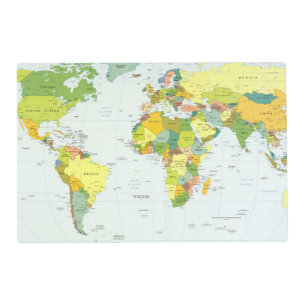 World Map Political Atlas Poster: Modern Decor Placemat