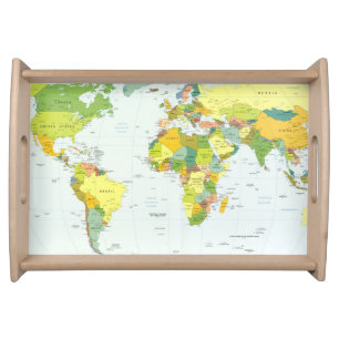 World Map Political Atlas Poster: Modern Decor Serving Tray