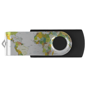 World Map Political Atlas Poster: Modern Decor USB Flash Drive