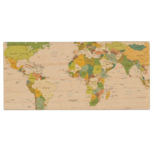 World Map Political Atlas Poster: Modern Decor Wood Flash Drive