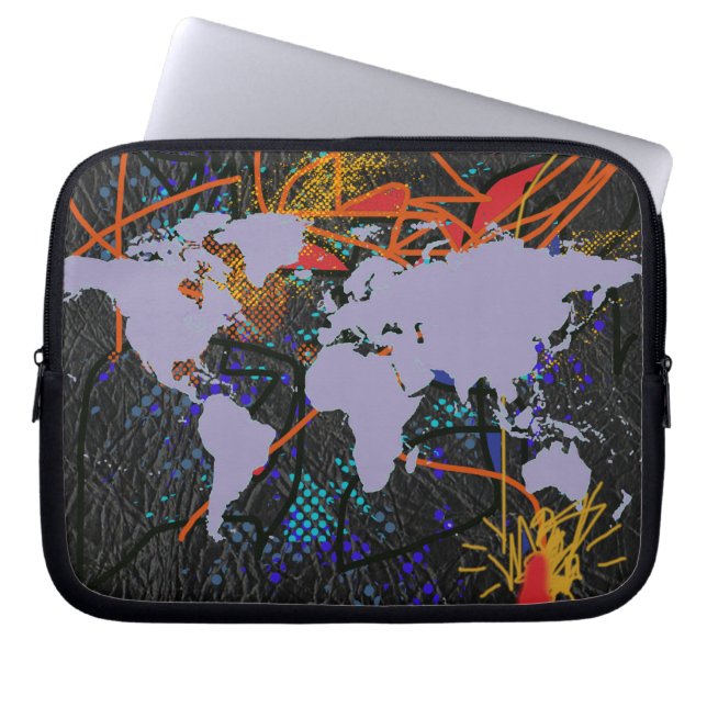world map, pop style laptop sleeve (Front)