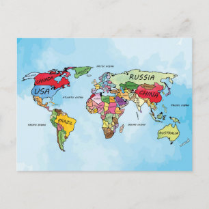 World Map Postcard