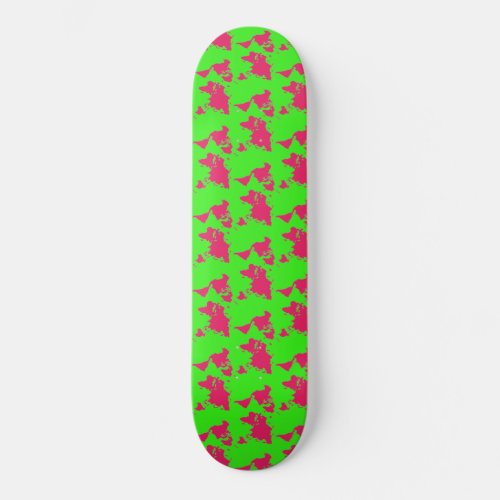 World Map Pre_Built Complete Neon Green Skateboard