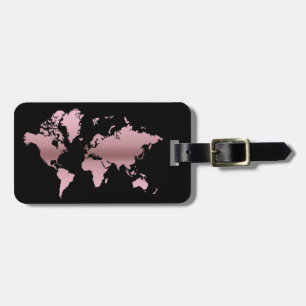 World Map Rose Gold Faux Professional Chic Modern Luggage Tag