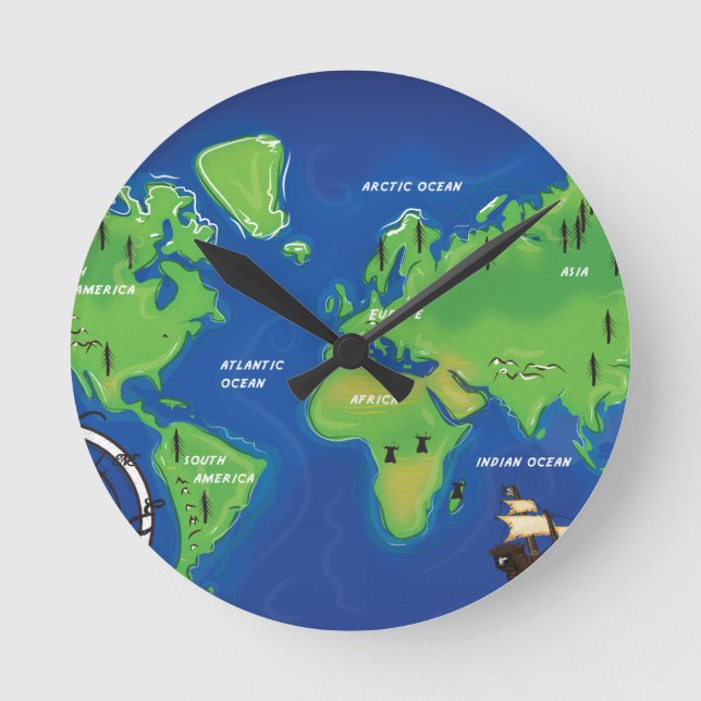 World Map Round Clock (Front)