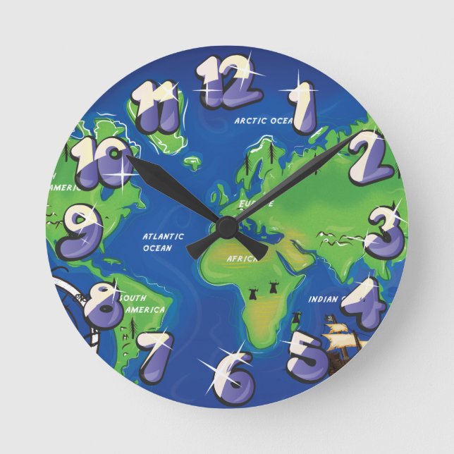 World Map Round Clock (Front)