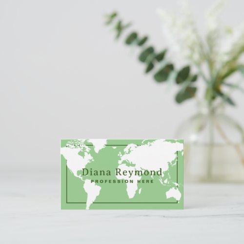 World Map Sage Green Elegant Business Card
