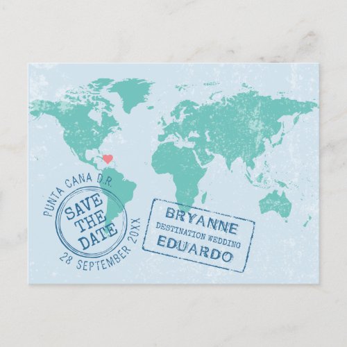 World Map Save the Date Postcard EDITABLE COLORS