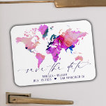 World Map Save the Date Travel Destination Wedding Magnet<br><div class="desc">World Map Save the Date Travel Destination Wedding Magnet. Customise text and heart colors to match your wedding theme.  Also move the heart to your preferred destination on the map!</div>