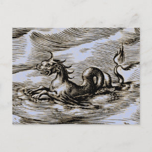 World Map Sea Monster Postcard