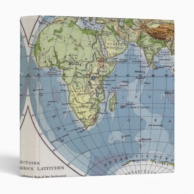 World Map showing Heights of Land depth of Sea 3 Ring Binder (Front/Spine)