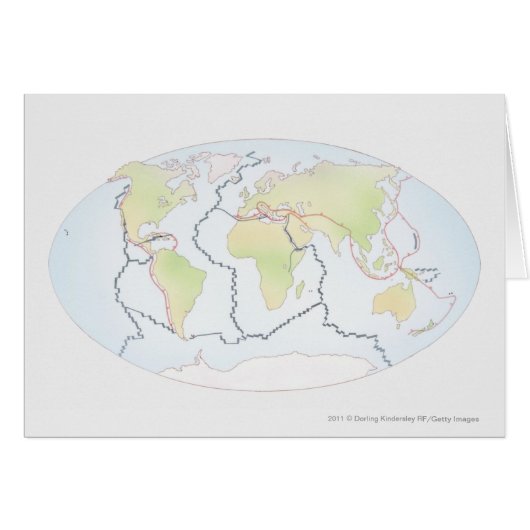 World map showing plate margins (Front Horizontal)