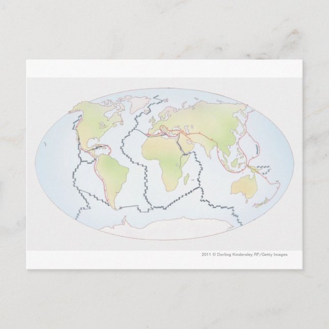 World map showing plate margins postcard (Front)