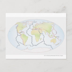 World map showing plate margins postcard