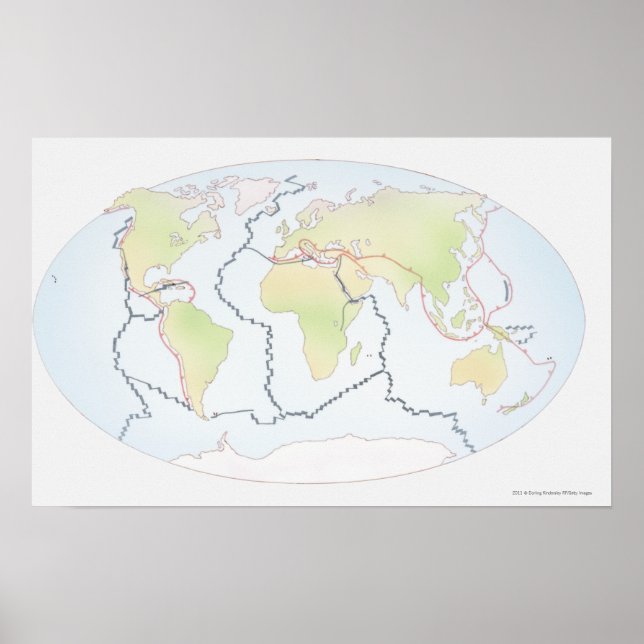 World map showing plate margins poster (Front)