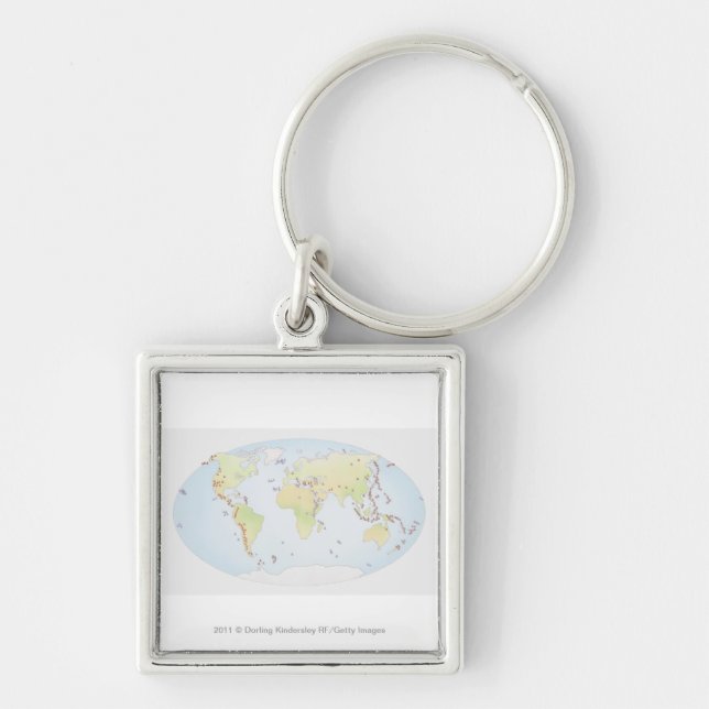 World map showing sites of volcanic activity keychain (Front)