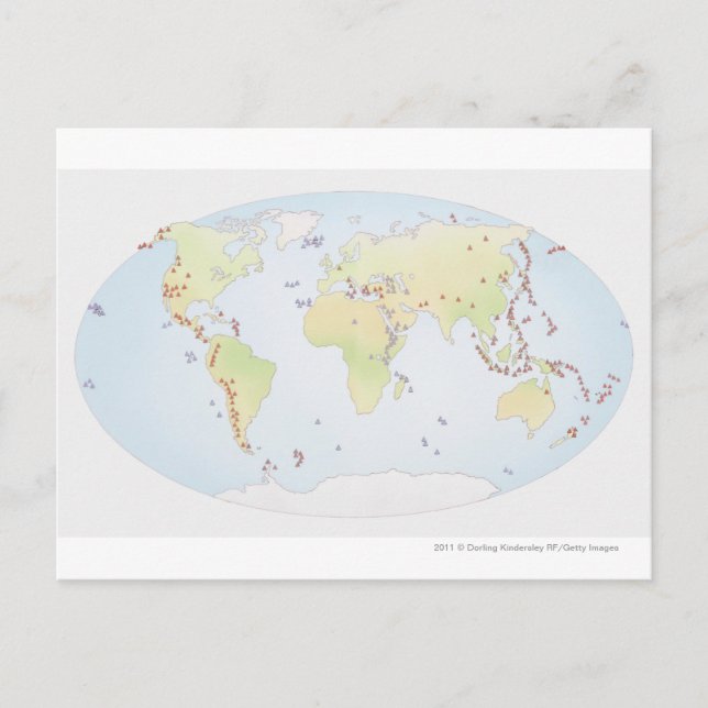 World map showing sites of volcanic activity postcard (Front)