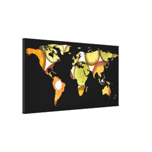World Map Silhouette - Citrus Fruits Canvas Print