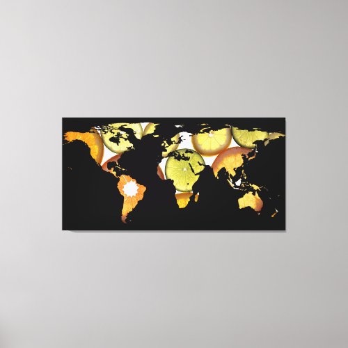 World Map Silhouette _ Citrus Fruits Canvas Print