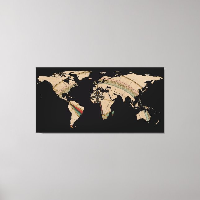 World Map Silhouette - Compass Rose Canvas Print (Front)