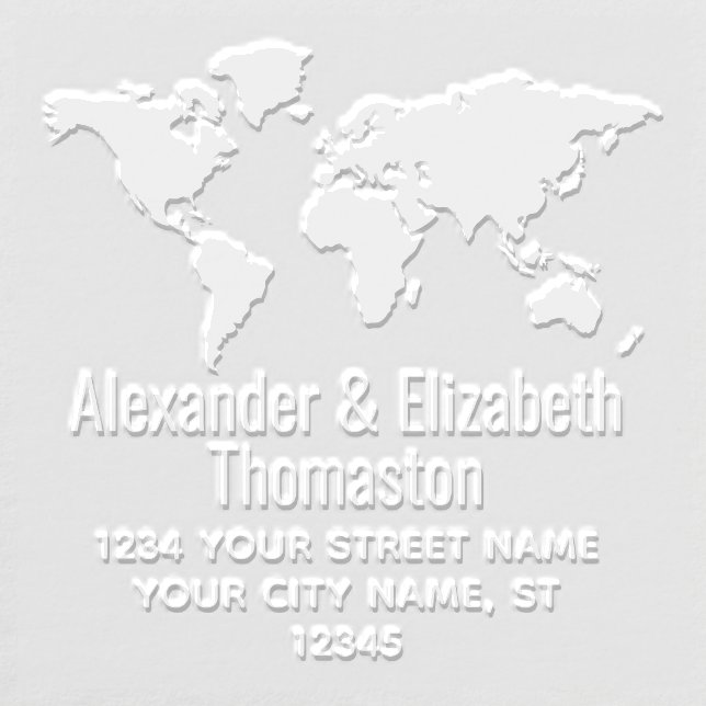World Map Silhouette Couple Name Return Address  Embosser (Design)