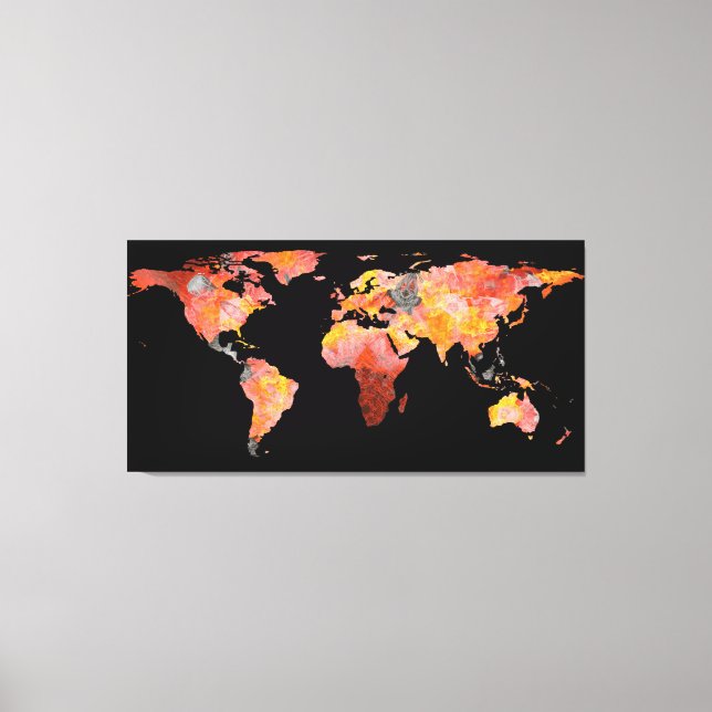 World Map Silhouette - Fire Photographic Mandala Canvas Print (Front)
