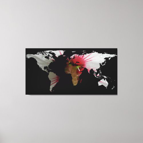 World Map Silhouette _ Hibiscus Flower Canvas Print