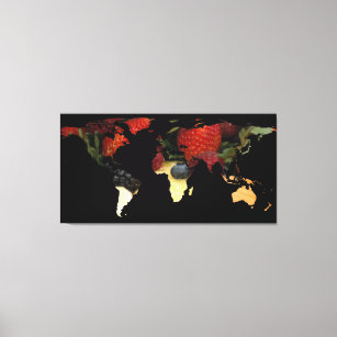 World Map Silhouette - Mixed Fruit Canvas Print