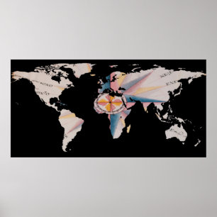 World Map Silhouette - Navigational Compass Poster