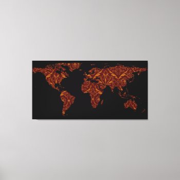World Map Silhouette - Orange & Red Floral Patten Canvas Print by Alleycatshirts at Zazzle