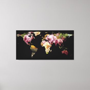 World Map Silhouette - Painting Of Roses Canvas Print by Alleycatshirts at Zazzle
