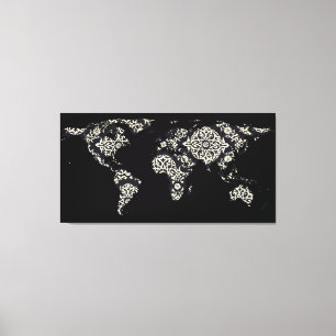 World Map Silhouette - Patterned Mandala 02 Canvas Print